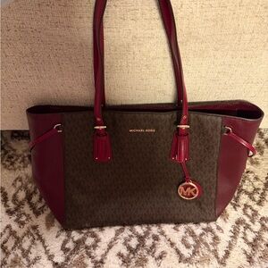 Michael Kors Burgundy and Brown Tote Bag
